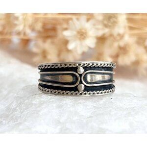 Balinese Inspired Oxidized Beaded 925 Sterling Silver Vintage Ring - sz 4.75